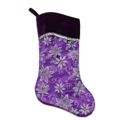 20" Purple & Silver Glittered Floral Stocking