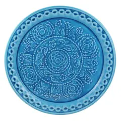 16.5" L'Eau de Fleur Turquoise Embossed Rose Decorative Floral Platter