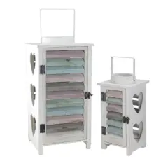 New Romance Multicolored Weathered Wooden Lantern Set, 11.75" & 17.75"