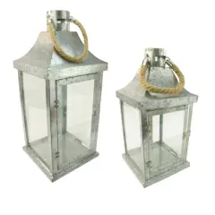 Industrial Flecked Candle Lantern Set, 14" & 22"