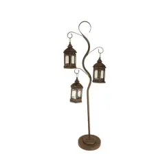 50.5" Rustic Brown Pillar Candle Holder Tree with 3 Lanterns