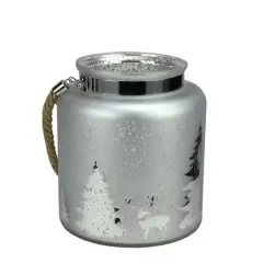 9.5" Reindeer & Tree Silhouette Pillar Candle Holder with Handle