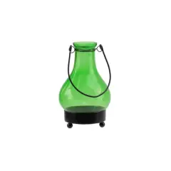 6.5" Transparent Green India Glass Bottle Tea Light Candle Lantern