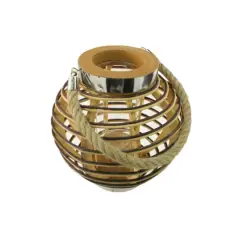 9.5" Rustic Chic Round Rattan Decorative Candle Holder Lantern