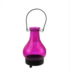 6.5" Transparent Pink India Glass Bottle Tea Light Candle Lantern