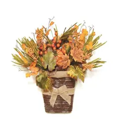 18" Autumn Harvest Artificial Pumpkins, Berries, Leaves and Grass Wall Mounted Basket Decoration