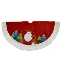48" Embroidered Santa Claus & Reindeer Velveteen Tree Skirt