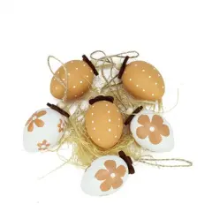 Set of 6 Natural Tone Painted Spring Easter Egg Ornaments