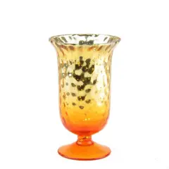 5.5" Glass Votive Candle Holder, Amber Orange Ombre & Silver Mercury