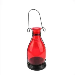 Transparent Red Glass Bottle Vase Tea Light Candle Lantern