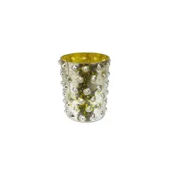5" Yellow & Silver Hobnail Mercury Glass Votive Candle Holder