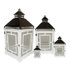 Cottage Style White Wooden Lantern Set, 13"-35"