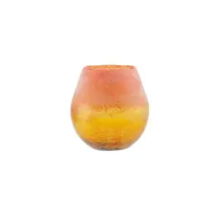 5.5" Crackled & Frosted Glass Vase, Amber Yellow & Coral