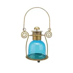 7.5" Decorative Blue Glass Bell Tea Light Candle Lantern