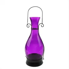 12.5" Glass Bottle Tea Light Candle Lantern, Purple