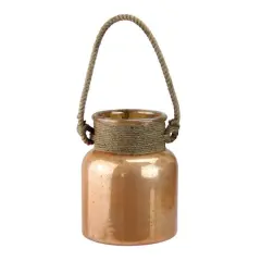 9.5" Seaside Treasures Glass Hurricane with Rope Handle, Copper