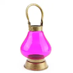 8" Decorative Indian Inspired Transparent Pink Glass Tea Light Holder
