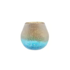 6" Crackled & Frosted Glass Vase, Azure Blue & Chocolate Brown