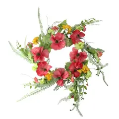 24" Red Poppy & Orange Wildflower Floral Wreath