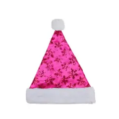 14" Adult Medium Sequin Snowflake Santa Hat, Pink