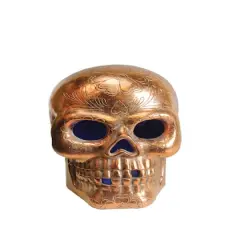 14" LED Lighted Copper Metallic Day of the Dead Skull Halloween Decoration