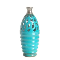 11.25" Outdoor Patio Cutout Vase, Cerulean Blue & Gray