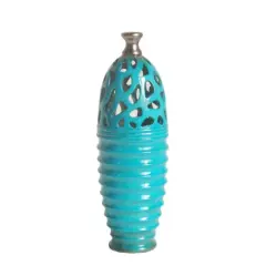 15" Outdoor Patio Cutout Vase, Cerulean Blue & Gray