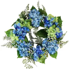 24" Blue & Green Hydrangea & Berry Wreath