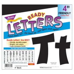 Trend Enterprises&reg; 4" Friendly English/Spanish Combination Ready Letters&reg;, 6 Packs Jet Black