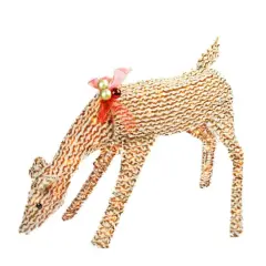 39" Pre-Lit Brown & White Striped Chenille Reindeer Yard Art Decoration