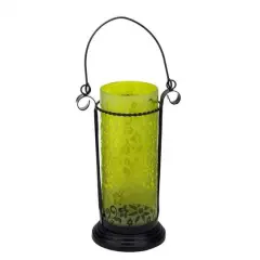 Yellow Hurricane Tea Light Candle Holder Lantern with Flower Etching