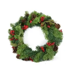24" Red Berry and Pine Cone Artificial Christmas Wreath, Unlit
