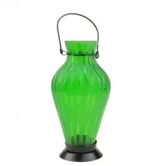 9.5" Frosted Green Ribbed Vase Glass Bottle Tea Light Candle Lantern