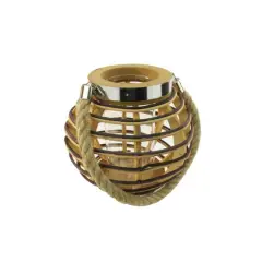 7.5" Rustic Chic Round Rattan Decorative Candle Holder Lantern