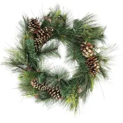 30" Mixed Pine with Pinecones & Gold Glitter Artificial Wreath