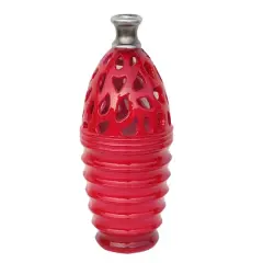 11.25" Outdoor Patio Cutout Vase, Cardinal Red & Gray