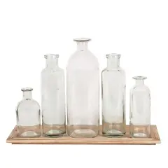 Hello Honey&reg; Wood Tray & Glass Bottle Vase Set