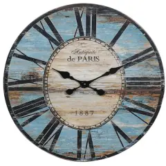 Hello Honey&reg; 2.5ft. Distressed French Country Oval Wood Wall Clock Turquoise