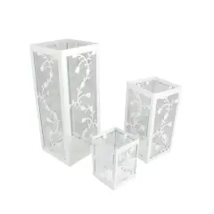 White French Country Garden Floral Candle Holder Lantern Set, 4.5"-12"
