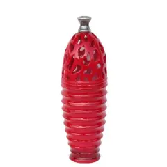 15" Outdoor Patio Cutout Vase, Cardinal Red & Gray