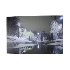 LED Lighted Nighttime City Park Winter Scene Wall Art