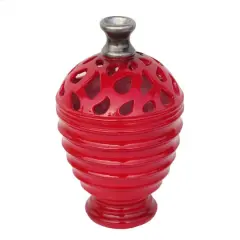 9.5" Outdoor Patio Cutout Vase, Cardinal Red & Gray