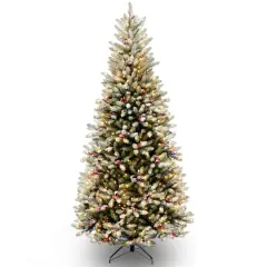 7.5 ft. Pre-Lit Flocked Dunhill&reg; Fir Slim Artificial Christmas Tree, Clear Lights