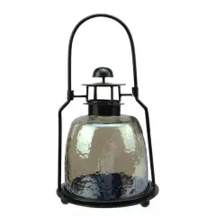 Smoky Gray Hammered Luster Glass Tea Light Candle Holder Lantern