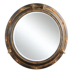 Hello Honey&reg; 22" Round Porthole Framed Wall Mirror Brown