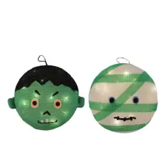14" LED Mummy & Frankenstein Hanging Outdoor Halloween Decoration Set