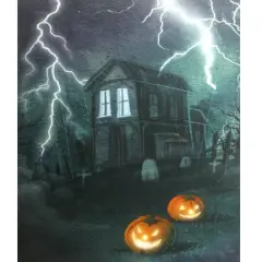 Haunted House with Jack-O'-Lanterns LED Canvas Wall Art