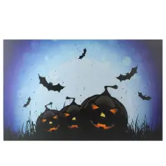 LED Lighted Jack-O-Lanterns & Bats Halloween Canvas Wall Art