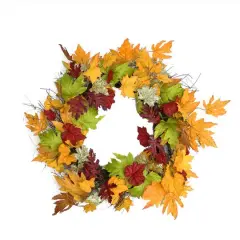 22" Unlit Autumn Harvest Artificial Maple Leaves Thanksgiving Wreath