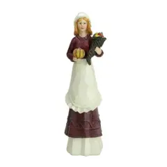 Autumn Harvest Thanksgiving Wood Carved Pilgrim Woman Decorative Figure